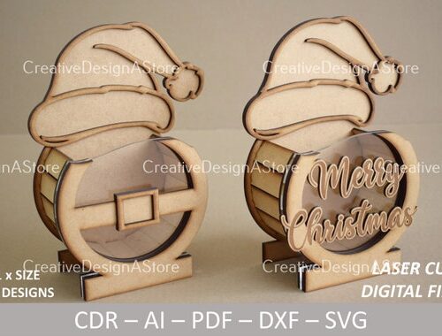Plantilla SVG DXF para Caja de Regalo de Sombrero de Santa - Diseño de Navidad Detallado 2 en 1