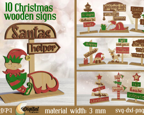 Letreros Navideños 3D de Madera Cortados con Láser - Decoración Festiva y Bienvenida