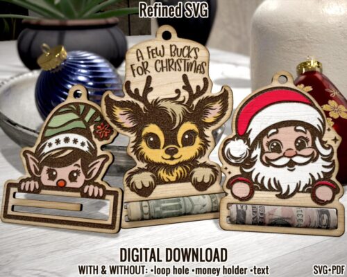 Titular de Dinero de Navidad SVG - 3 Clips de Efectivo de Reno y Elfo para Decoraciones Festivas