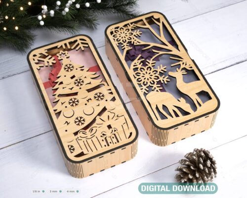 Caja de regalo de Navidad y Año Nuevo - Diseño de madera decorativa para corte láser y joyería