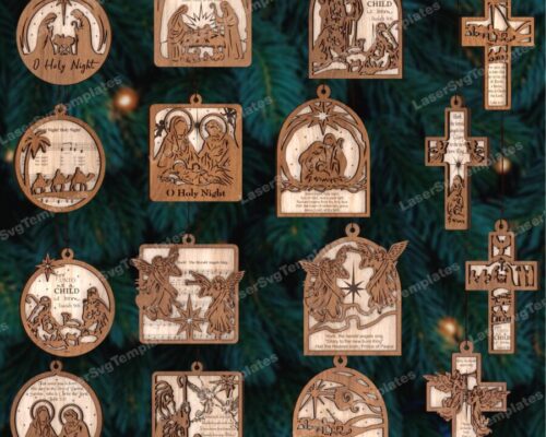 Bolas de Navidad SVG para adornos de árbol - Paquete de 16, archivos cortados con láser para Glowforge
