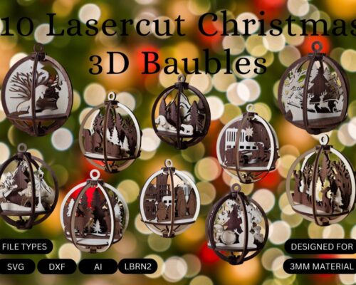 Adornos Navideños 3D para Árboles - Paquete Digital de Corte Láser para Manualidades