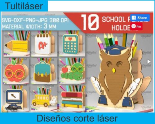 Paquete con 10 diseños de portalápices escolares