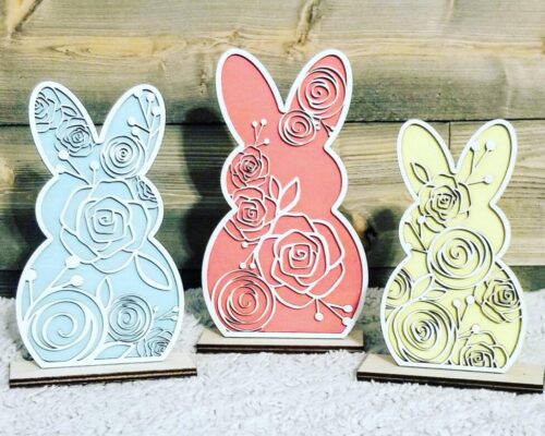 Set de 3 conejos florales SVG para Glowforge - Descarga digital para corte láser