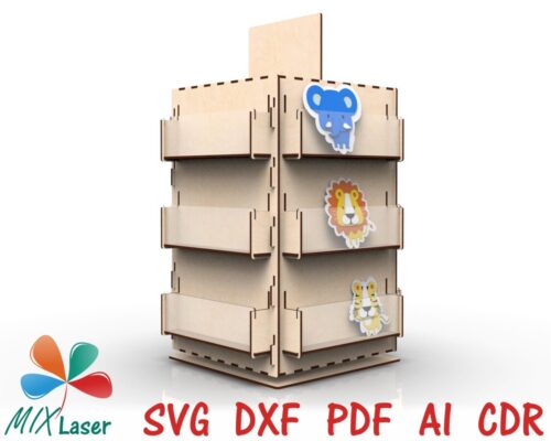 Soporte giratorio para estante de exhibición - Archivos SVG y DXF para corte láser en madera