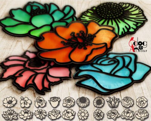 Plantillas de decoración de pared con flores SVG DXF para corte láser y Cricut - 20 diseños instantáneos