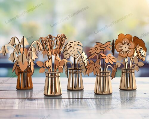 Plantilla SVG para jarrón de flores 3D cortado a láser - Decoración de mesa con archivo DXF y Glowforge