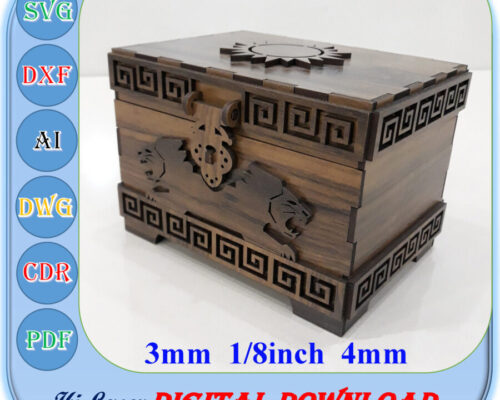 Plantilla de cofre del tesoro para corte láser - Caja de regalo SVG para joyería 3mm y 4mm
