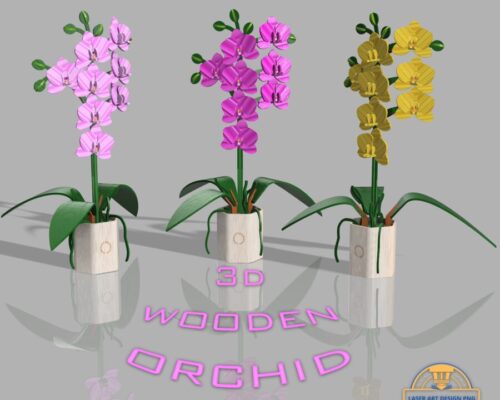 Orquídea de madera 3D, rompecabezas láser para decoración del hogar, regalo perfecto para ella, descarga DXF/PDF