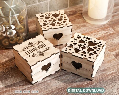 Caja de Anillos en Forma de Corazón - Caja de Regalo de Madera Cortada a Láser para Bodas y San Valentín