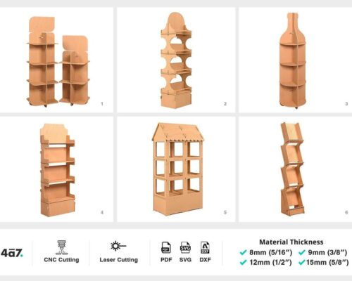 Estantes de Exhibición DIY con Archivos SVG para Corte Láser y CNC – Planos Plegables para Carpintería