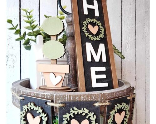 Bandeja escalonada de bienvenida a casa SVG para corte láser - Decoración personalizada de hogar dulce hogar