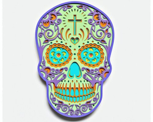 Diseño de Calavera de Azúcar en Capas para Corte Láser y Papel - SVG Mandala para Cricut y Glowforge